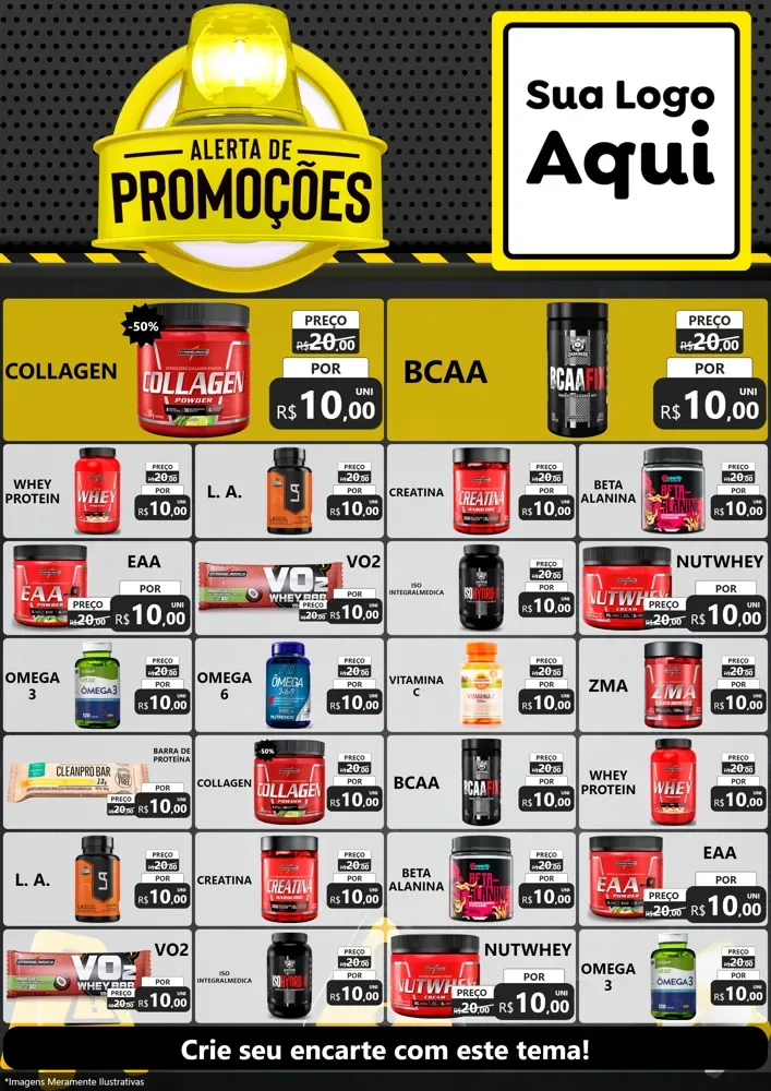 Modelo de Encarte para Encarte A4 Vertical com o tema Alerta de Promoções para Suplementos alimentares