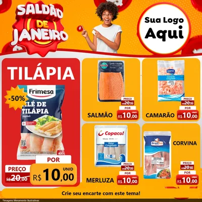 Modelo de Rede Social para Feed Facebook com o tema Saldão de Janeiro para Peixaria