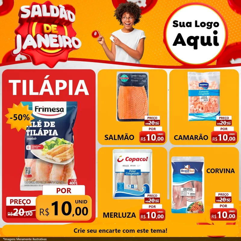 Modelo de Rede Social para Feed Facebook com o tema Saldão de Janeiro para Peixaria