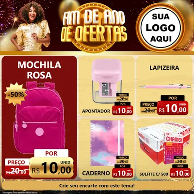Modelo de Rede Social para Feed Facebook com o tema Fim de Ano de Ofertas para Papelaria