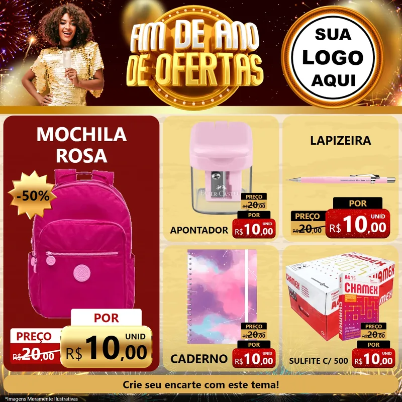 Modelo de Rede Social para Feed Facebook com o tema Fim de Ano de Ofertas para Papelaria