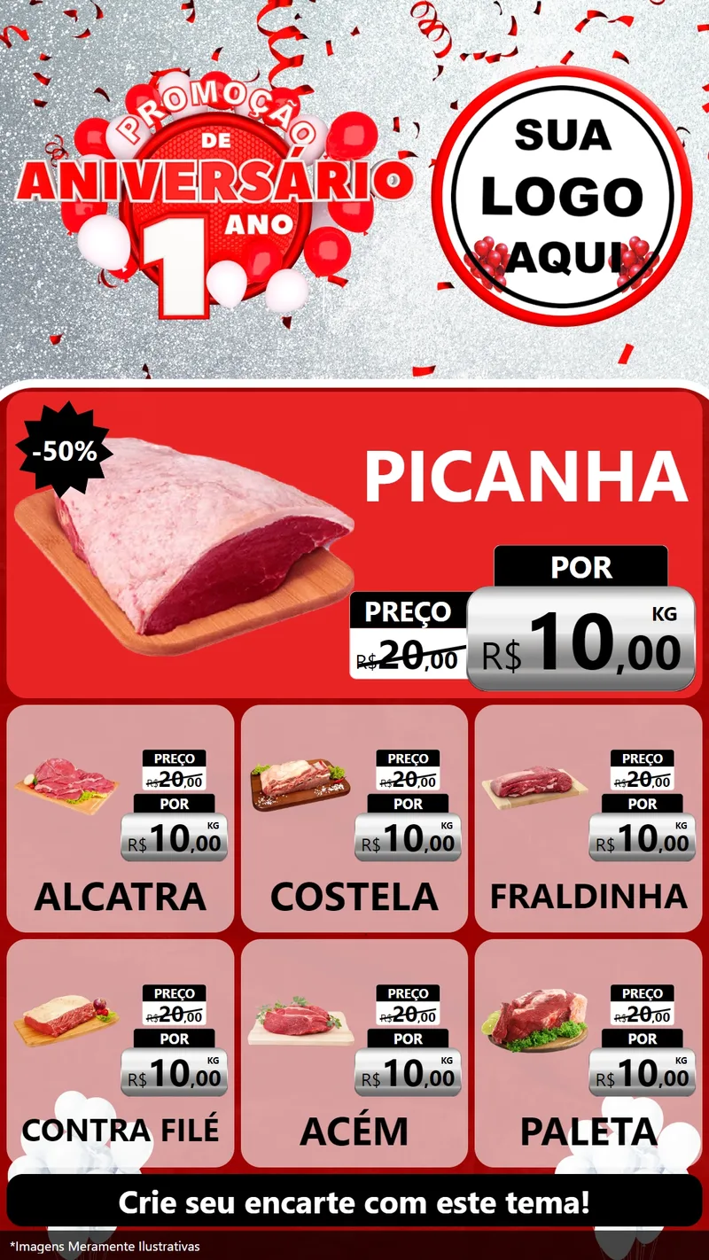 Modelo de Rede Social para Stories com o tema Promoção de Aniversário - 1 Ano para Açougue