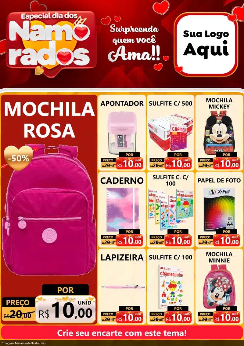 Modelo de Encarte para Encarte A4 Vertical com o tema Especial Dia dos Namorados para Papelaria