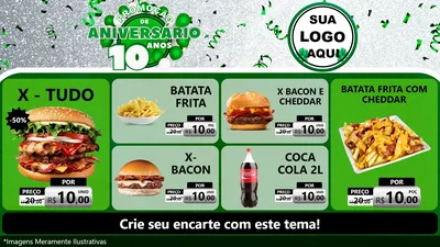 Modelo de TV para TV Horizontal com o tema Promoção de Aniversário - 10 Anos para Hamburgueria