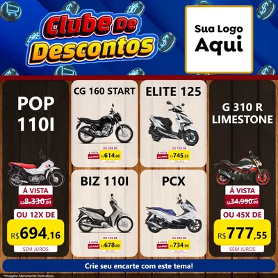 Modelo de Rede Social para Feed Facebook com o tema Clube de Descontos para Concessionaria de Motos