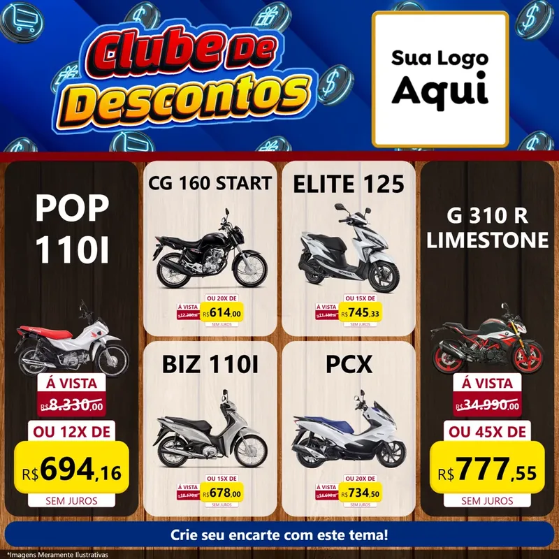 Modelo de Rede Social para Feed Facebook com o tema Clube de Descontos para Concessionaria de Motos
