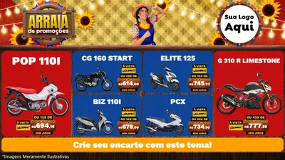 Modelo de TV para TV Horizontal com o tema Arraiá de Promoções para Concessionaria de Motos