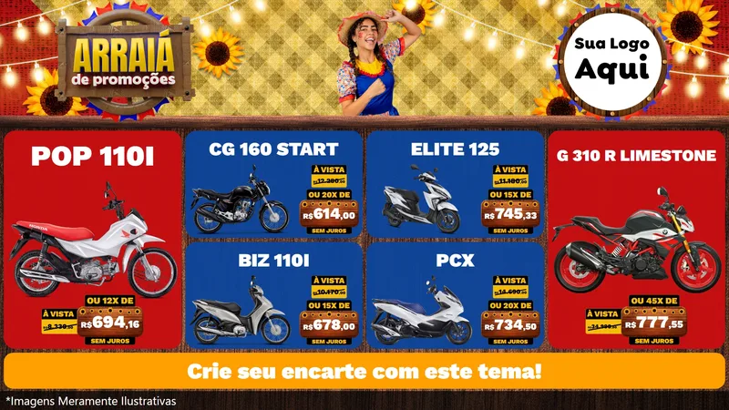Modelo de TV para TV Horizontal com o tema Arraiá de Promoções para Concessionaria de Motos