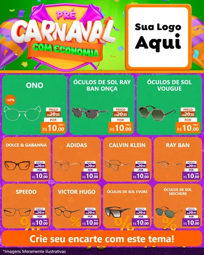 Modelo de Rede Social para Feed Instagram com o tema Pré-Carnaval Com Economia para Óticas