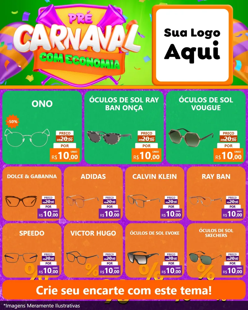 Modelo de Rede Social para Feed Instagram com o tema Pré-Carnaval Com Economia para Óticas