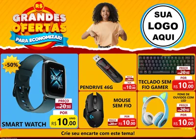 Modelo de Encarte para Encarte A4 Horizontal com o tema Grandes Ofertas Para Economizar! para Informática