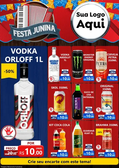 Modelo de Encarte para Encarte A4 Vertical com o tema Festa Junina para Distribuidora de bebidas