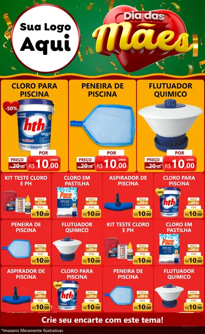 Modelo de Encarte para Encarte Grande com o tema Dia das Mães para Produtos para Piscina