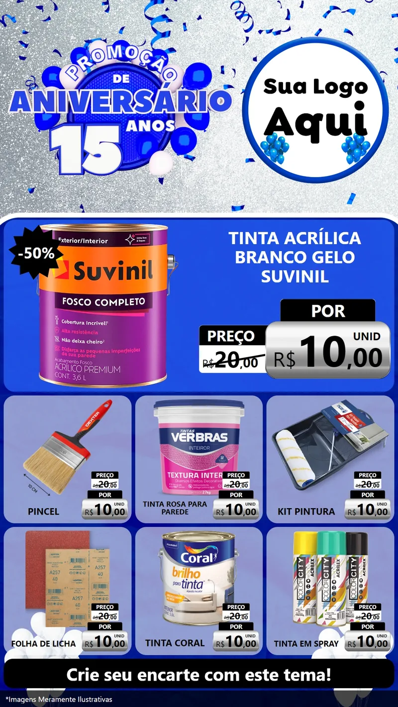Modelo de Rede Social para Stories com o tema Promoção de Aniversário - 15 Anos para Tintas e Ferramentas