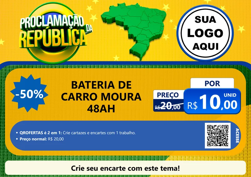 Modelo de Cartaz para Cartaz A4 Horizontal com o tema Proclamação da República para Baterias Elétricas