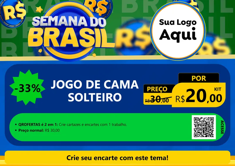 Modelo de Cartaz para Cartaz A4 Horizontal com o tema Semana Do Brasil para Cama, Mesa e Banho