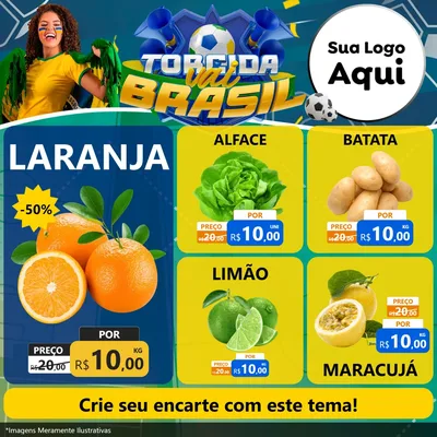 Modelo de Rede Social para Feed Facebook com o tema Torcida Vai Brasil - Copa para Hortifrúti