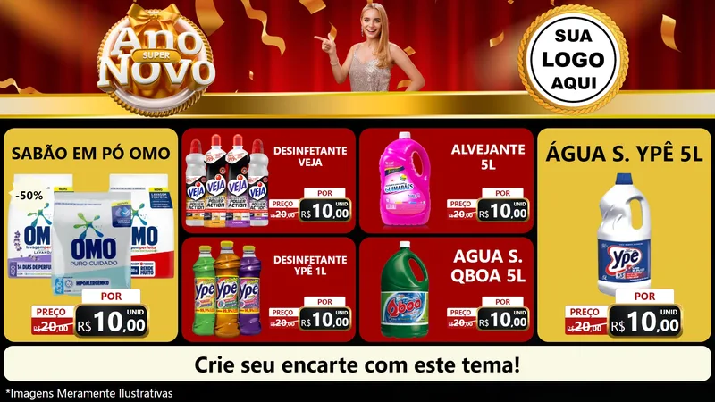 Modelo de TV para TV Horizontal com o tema Super Ano Novo para Produtos de Limpeza