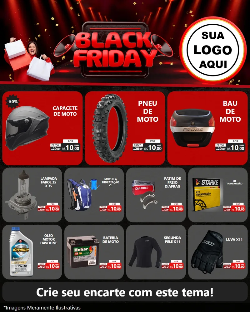 Modelo de Rede Social para Feed Instagram com o tema Black Friday para Moto peças