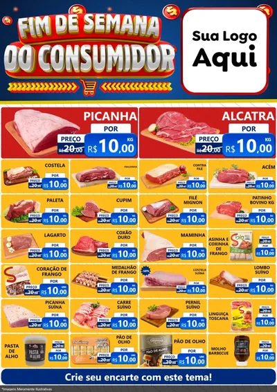Modelo de Encarte para Encarte A4 Vertical com o tema Fim de Semana do Consumidor para Açougue