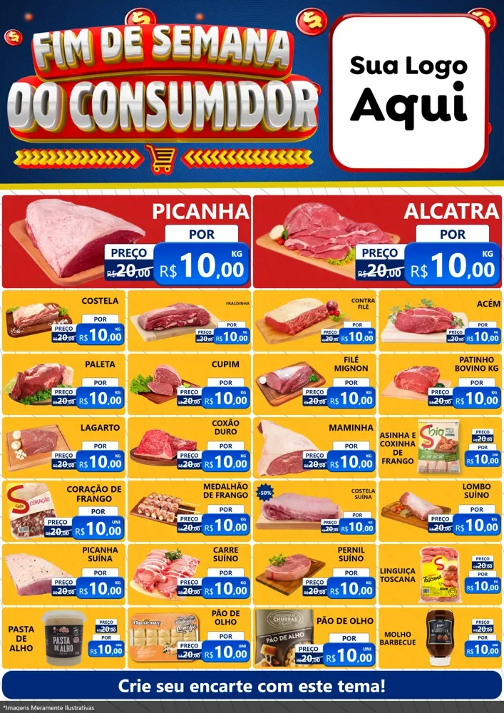 Modelo de Encarte para Encarte A4 Vertical com o tema Fim de Semana do Consumidor para Açougue