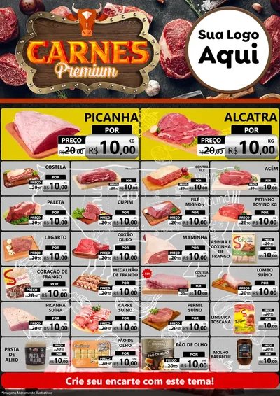 Modelo de Encarte para Encarte A4 Vertical com o tema Carnes Premium para Açougue