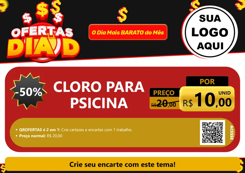 Modelo de Cartaz para Cartaz A4 Horizontal com o tema Ofertas Dia D para Produtos para Piscina