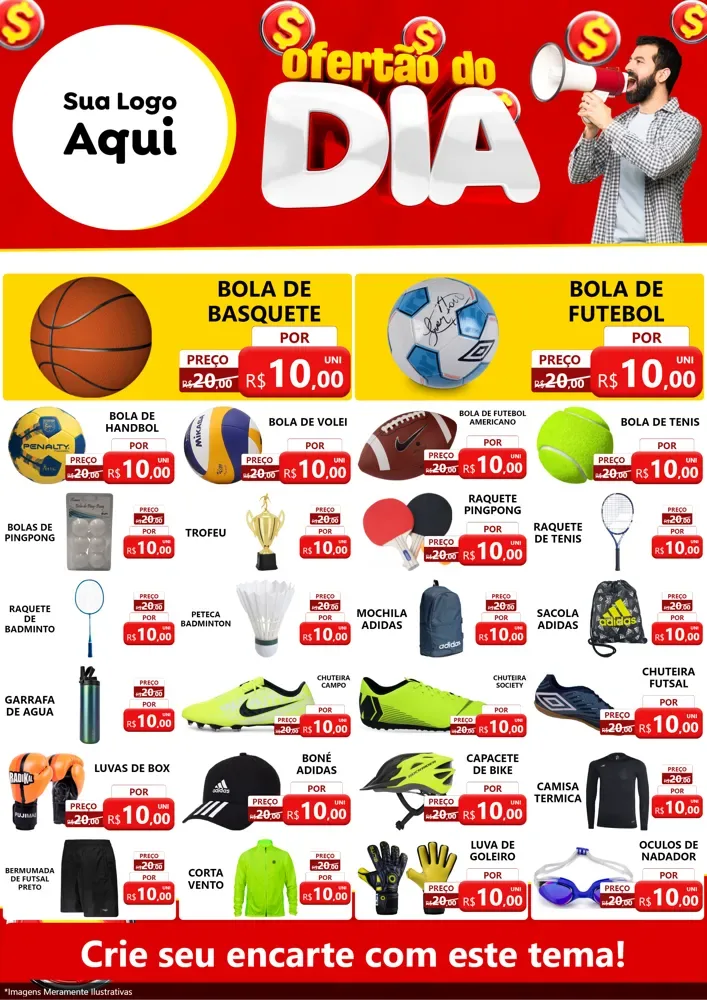 Modelo de Encarte para Encarte A4 Vertical com o tema Ofertão do dia para Artigos Esportivos