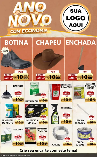 Modelo de Encarte para Encarte Grande com o tema Ano Novo Com Economia para Agropecuária