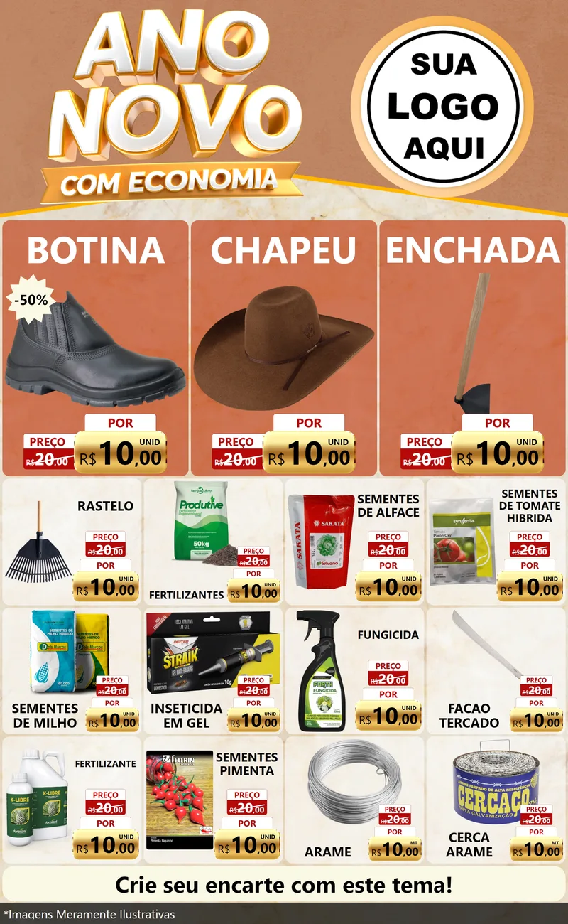 Modelo de Encarte para Encarte Grande com o tema Ano Novo Com Economia para Agropecuária