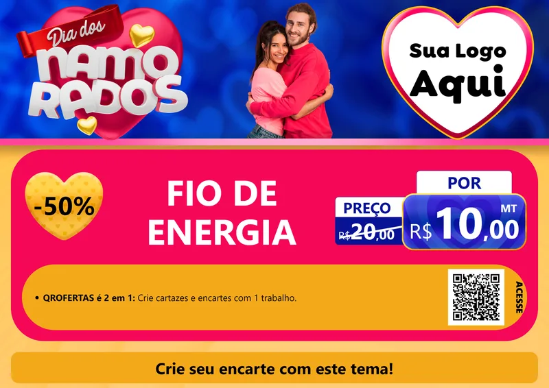 Modelo de Cartaz para Cartaz A4 Horizontal com o tema Dia dos namorados para Materiais Elétricos