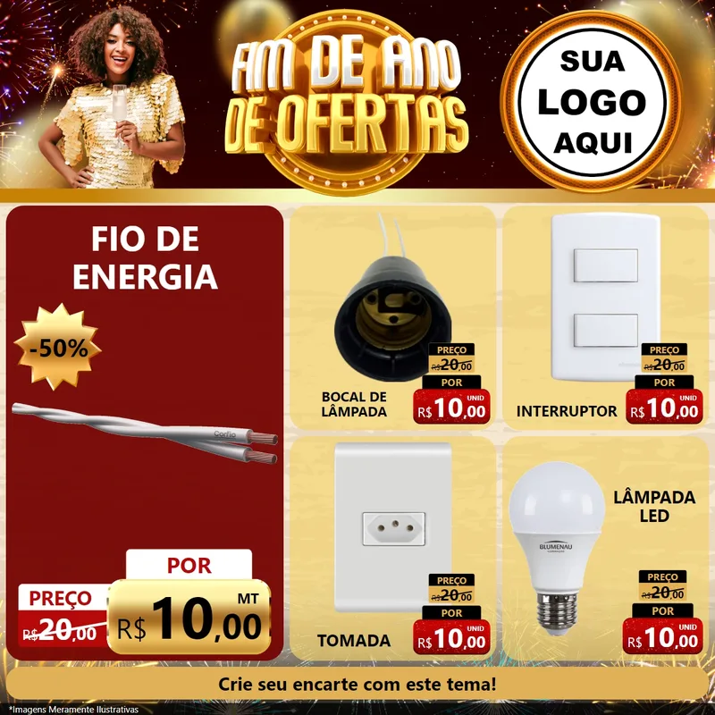 Modelo de Rede Social para Feed Facebook com o tema Fim de Ano de Ofertas para Materiais Elétricos