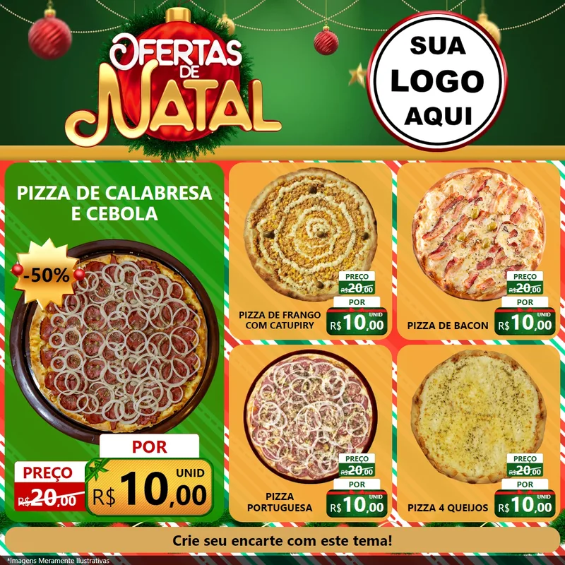 Modelo de Rede Social para Feed Facebook com o tema Ofertas de Natal para Pizzaria
