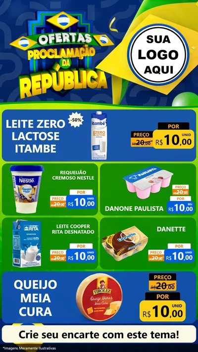 Modelo de TV para TV Vertical com o tema Ofertas Proclamação da República para Frios e Laticínios
