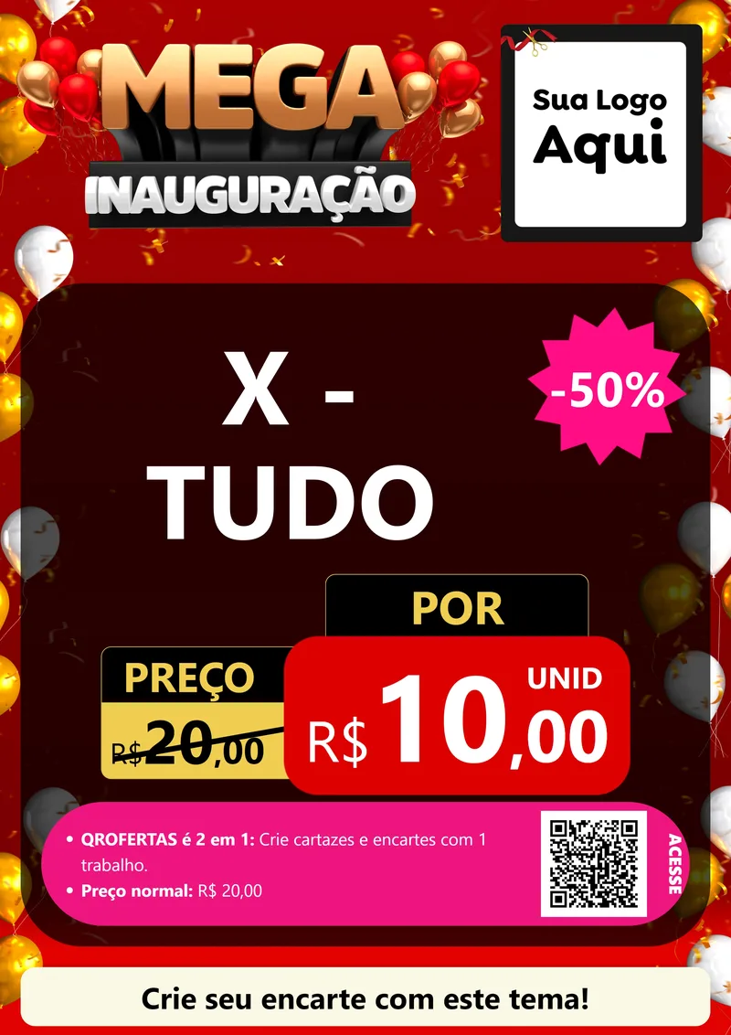 Modelo de Cartaz para Cartaz A4 Vertical com o tema Mega Inauguração para Hamburgueria