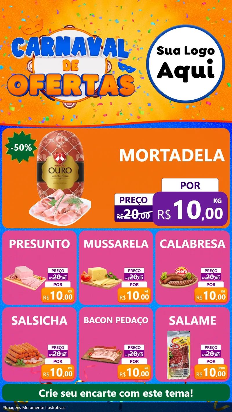 Modelo de Rede Social para Stories com o tema Carnaval de Ofertas para Frios e Laticínios