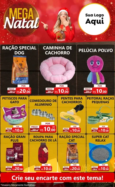 Modelo de Encarte para Encarte Grande com o tema Mega Natal para Pet Shop