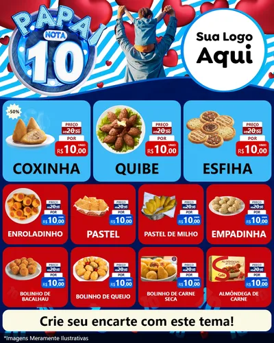 Modelo de Rede Social para Feed Instagram com o tema Papai Nota 10 para Salgadaria