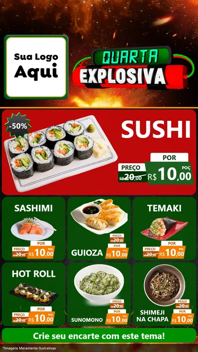 Modelo de Rede Social para Stories com o tema Quarta Explosiva para Comida japonesa