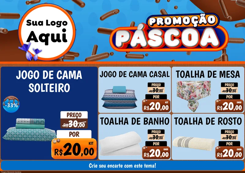 Modelo de Encarte para Encarte A4 Horizontal com o tema Promoção Páscoa para Cama, Mesa e Banho