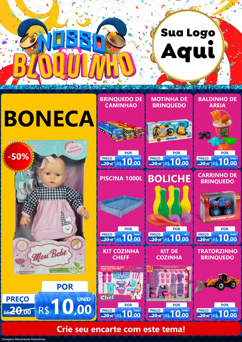 Modelo de Encarte para Encarte A4 Vertical com o tema Nosso Bloquinho para Brinquedos