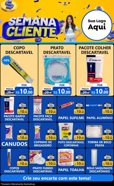 Modelo de Encarte para Encarte Grande com o tema Semana do Cliente para Embalagens