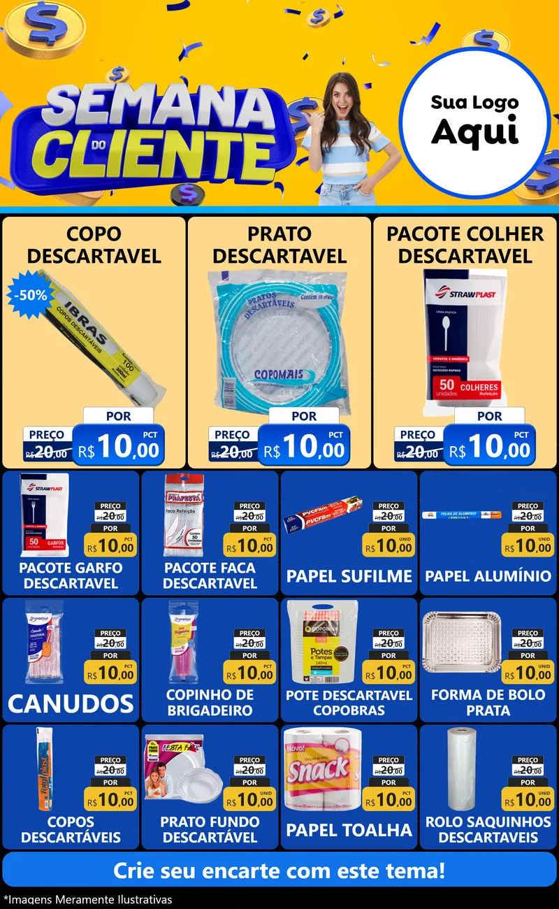 Modelo de Encarte para Encarte Grande com o tema Semana do Cliente para Embalagens