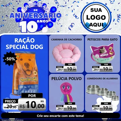 Modelo de Rede Social para Feed Facebook com o tema Promoção de Aniversário - 10 Anos para Pet Shop