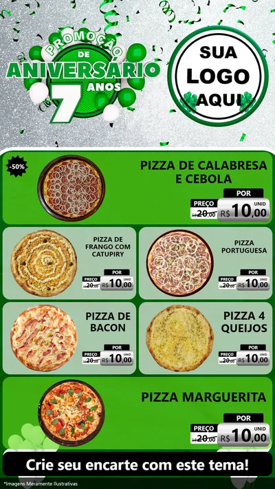 Modelo de TV para TV Vertical com o tema Promoção de Aniversário - 7 Anos para Pizzaria