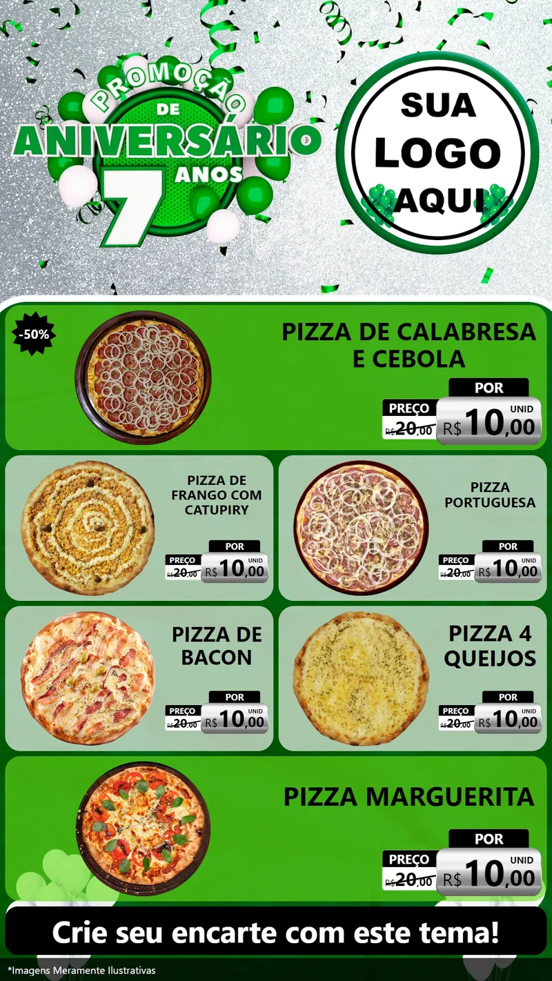 Modelo de TV para TV Vertical com o tema Promoção de Aniversário - 7 Anos para Pizzaria