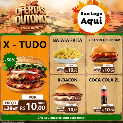 Modelo de Rede Social para Feed Facebook com o tema Ofertas de Outono - Vem, Aproveite! para Hamburgueria