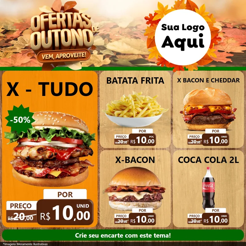 Modelo de Rede Social para Feed Facebook com o tema Ofertas de Outono - Vem, Aproveite! para Hamburgueria
