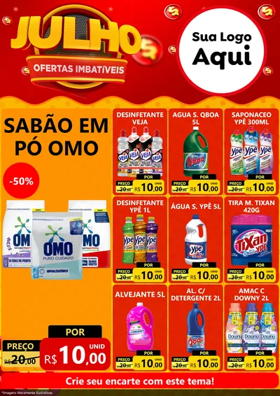 Modelo de Encarte para Encarte A4 Vertical com o tema Julho Ofertas Imbatíveis para Produtos de Limpeza