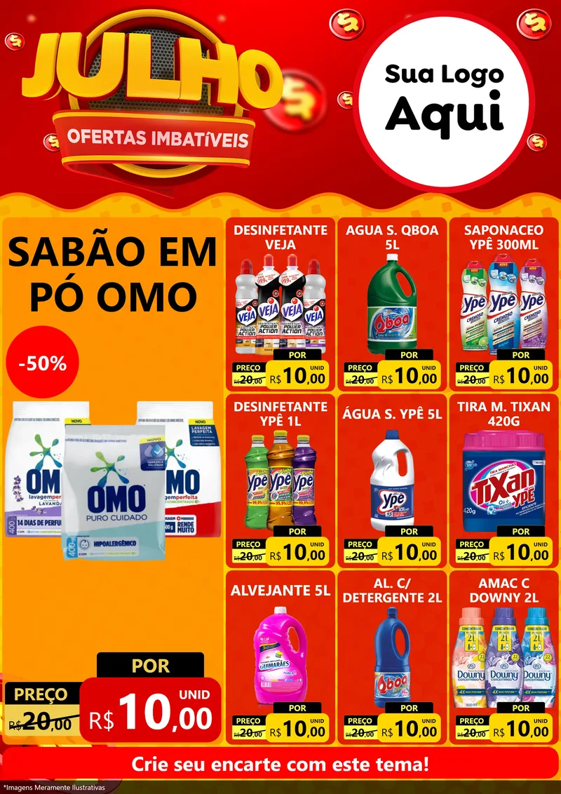 Modelo de Encarte para Encarte A4 Vertical com o tema Julho Ofertas Imbatíveis para Produtos de Limpeza